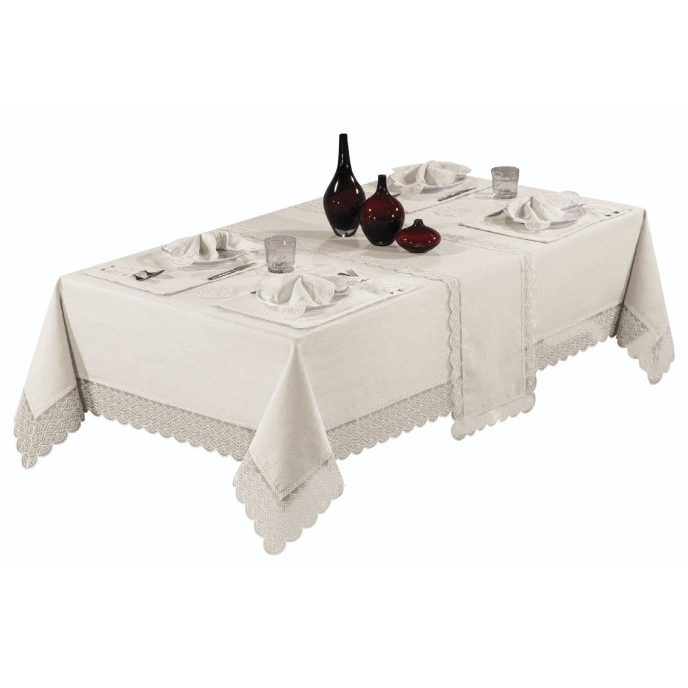 Tablecloth, Runner and Placemat Set for Wedding Gift or Anniversary, Family Gatherings, or Housewarming Gift, 26-Piece Farmhouse Style Set - Wear Sierra