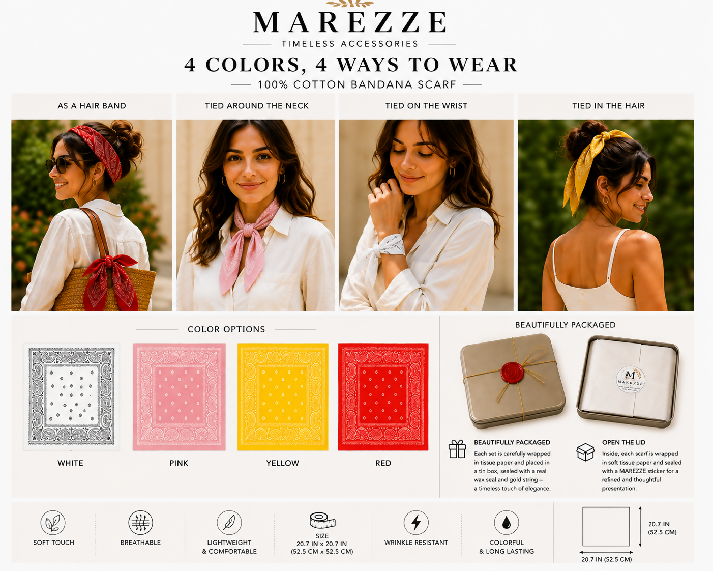 Marezze Timeless Cotton Scarf Collection – 4-Piece Paisley Accessories Set