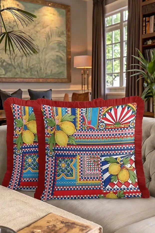 Throw Pillow Cover Set of 2 with Fringe and Tassels - Italian-Inspired Colorful Home Decor - Wear Sierra