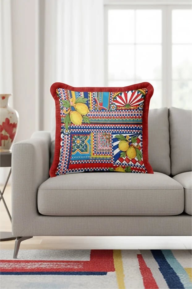 Throw Pillow Cover Set of 2 with Fringe and Tassels - Italian-Inspired Colorful Home Decor - Wear Sierra
