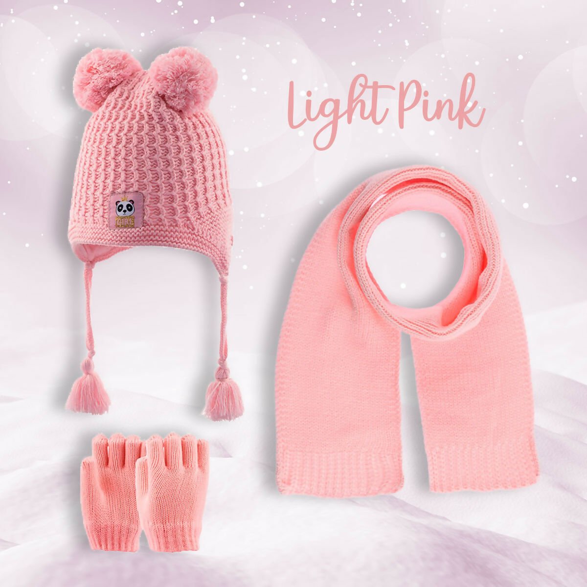 Toddler Knitted Winter Beanie 3 Piece Set With Earflaps For Girls - Wear Sierra