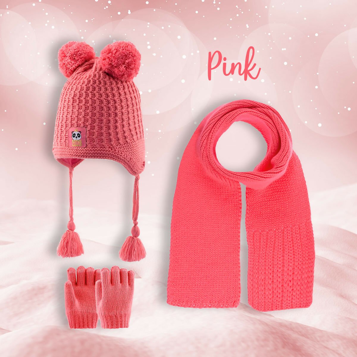 Toddler Knitted Winter Beanie 3 Piece Set With Earflaps For Girls - Wear Sierra