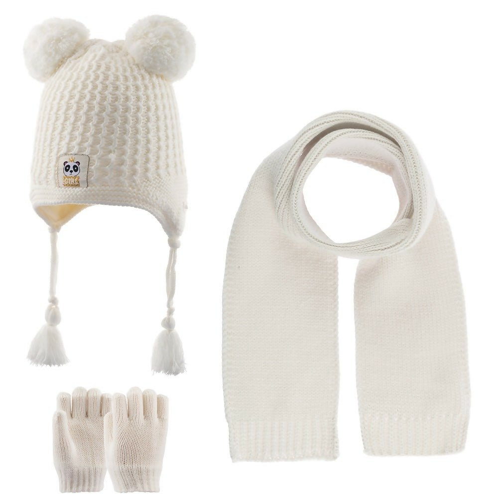 Toddler Knitted Winter Beanie 3 Piece Set With Earflaps For Girls - Wear Sierra