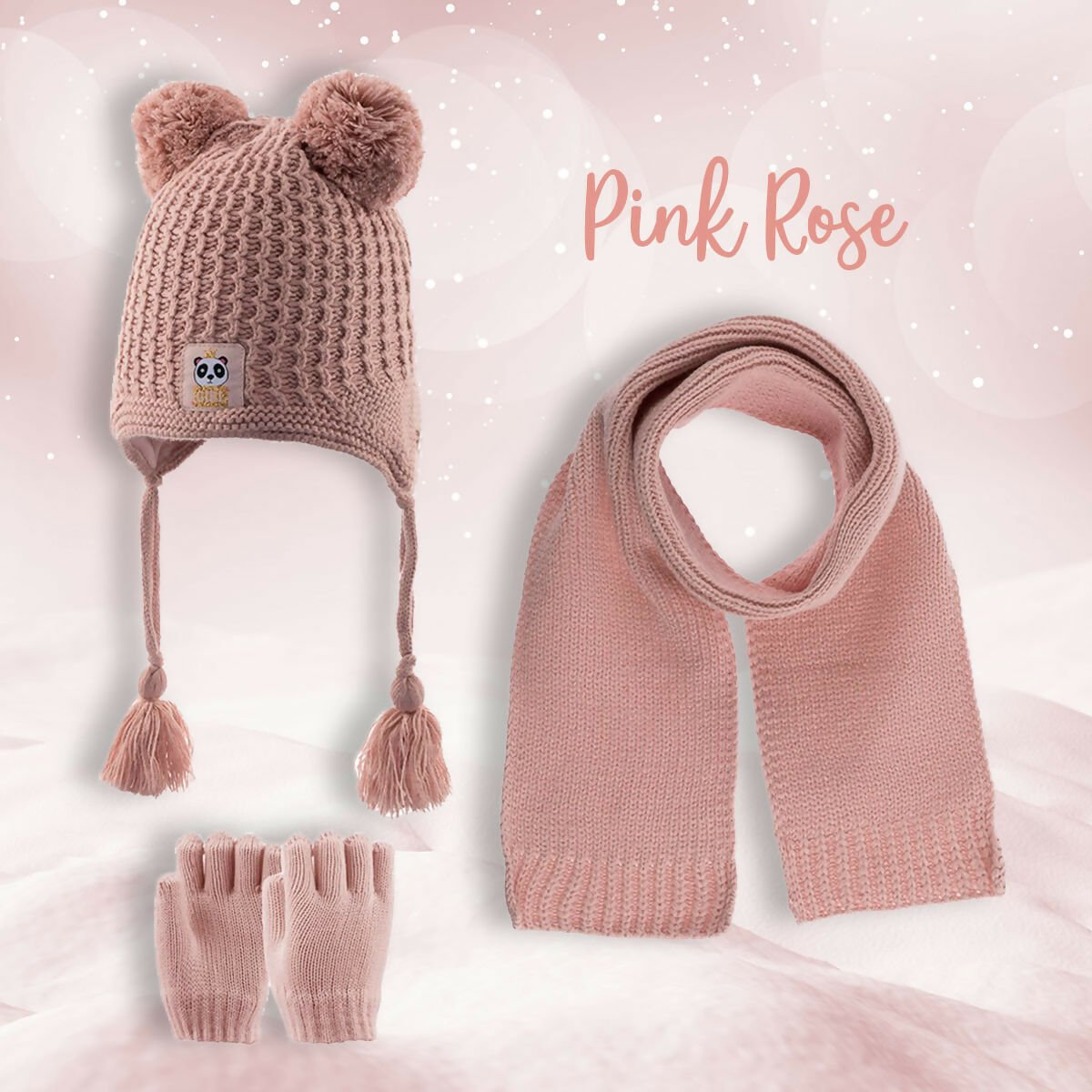 Toddler Knitted Winter Beanie 3 Piece Set With Earflaps For Girls - Wear Sierra