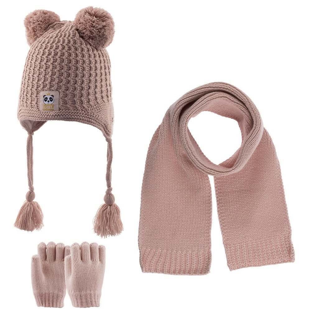Toddler Knitted Winter Beanie 3 Piece Set With Earflaps For Girls - Wear Sierra