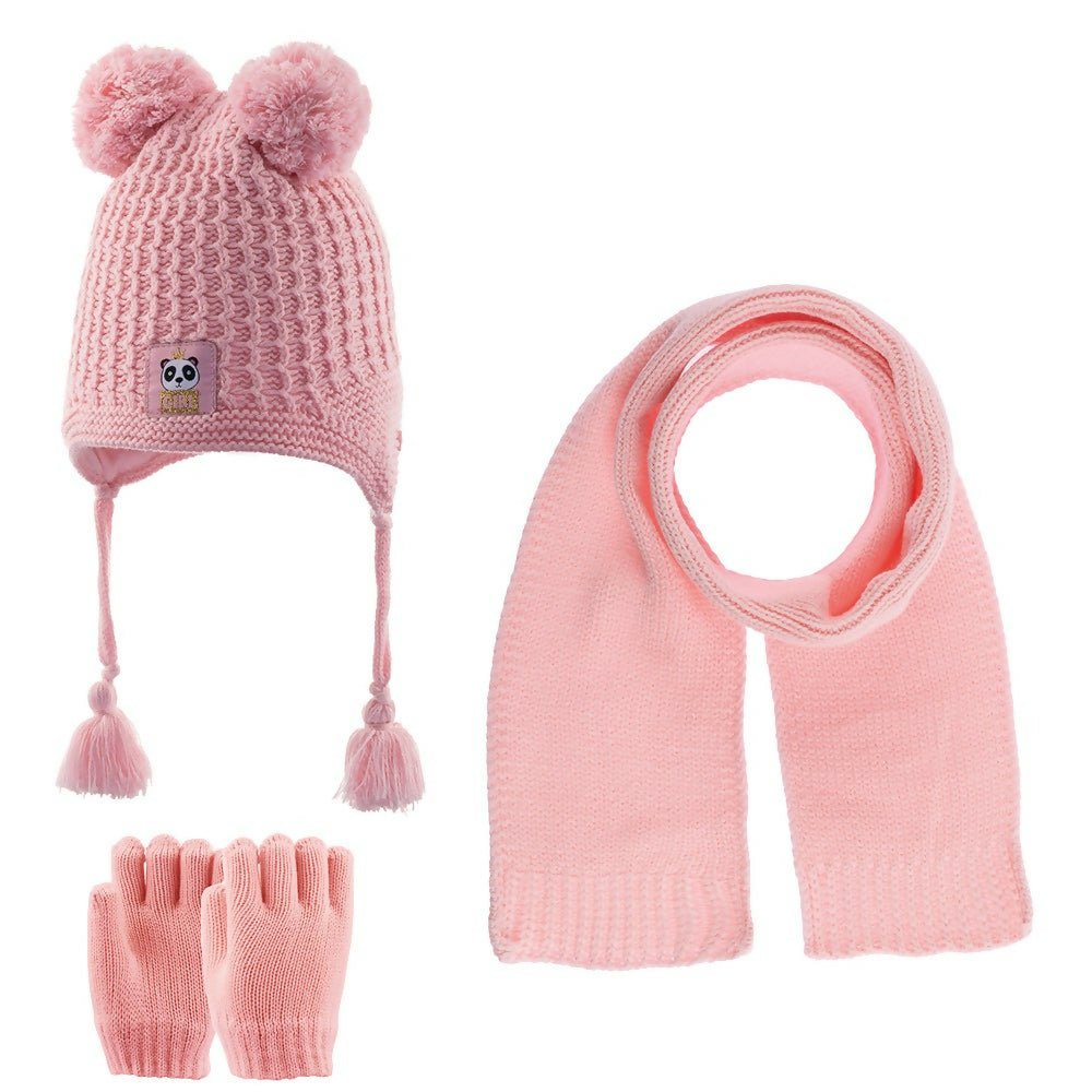 Toddler Knitted Winter Beanie 3 Piece Set With Earflaps For Girls - Wear Sierra