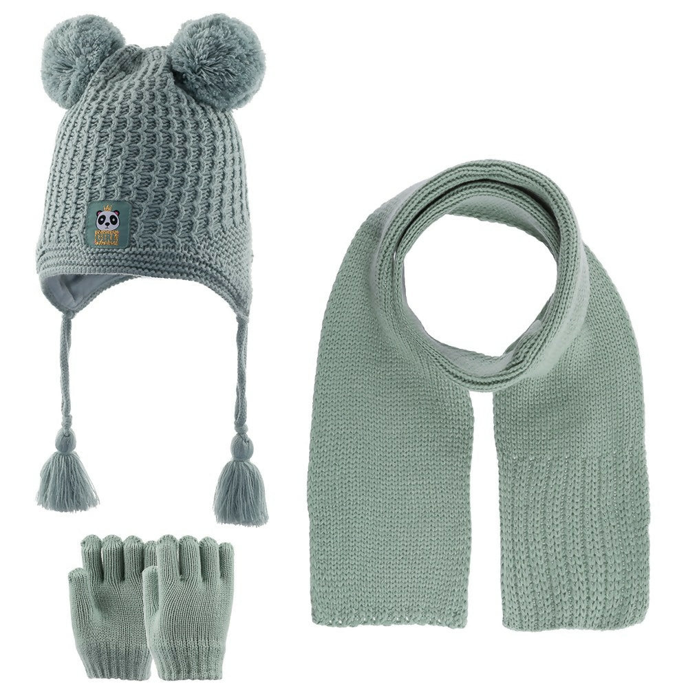 Toddler Knitted Winter Beanie 3 Piece Set With Earflaps For Girls - Wear Sierra