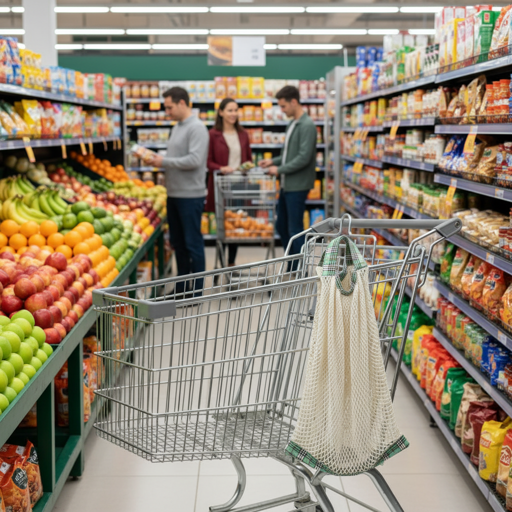 Light-Duty Cotton Mesh Grocery Bags 2 or 4 Pack, Reusable String Shopping Totes with Handles