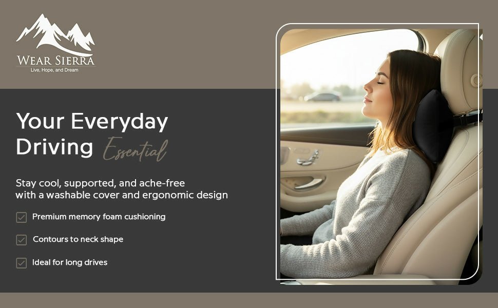 Travel Neck Pillow for Car or SUV with Elastic Strap - Wear Sierra