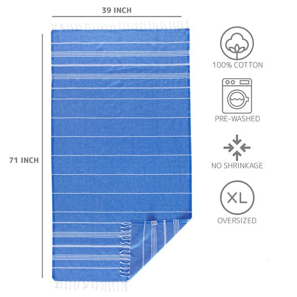 Turkish Cotton Beach Towel, Prewashed, Soft, Absorbent, Quick Dry, Oversized Bath Towels for Bathroom, Pool, Travel, Picnics, Size 39" x 71" - Wear Sierra