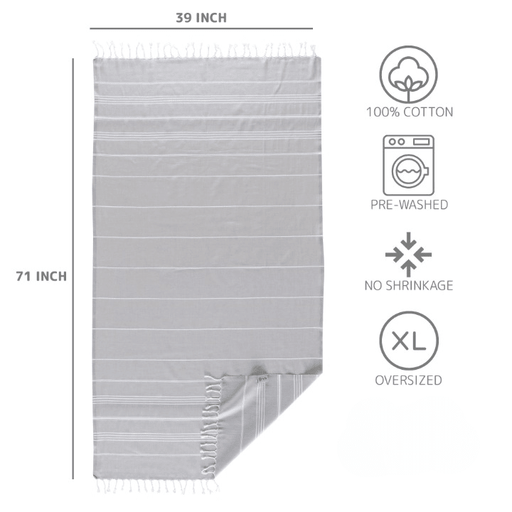 Turkish Cotton Beach Towel, Prewashed, Soft, Absorbent, Quick Dry, Oversized Bath Towels for Bathroom, Pool, Travel, Picnics, Size 39" x 71" - Wear Sierra