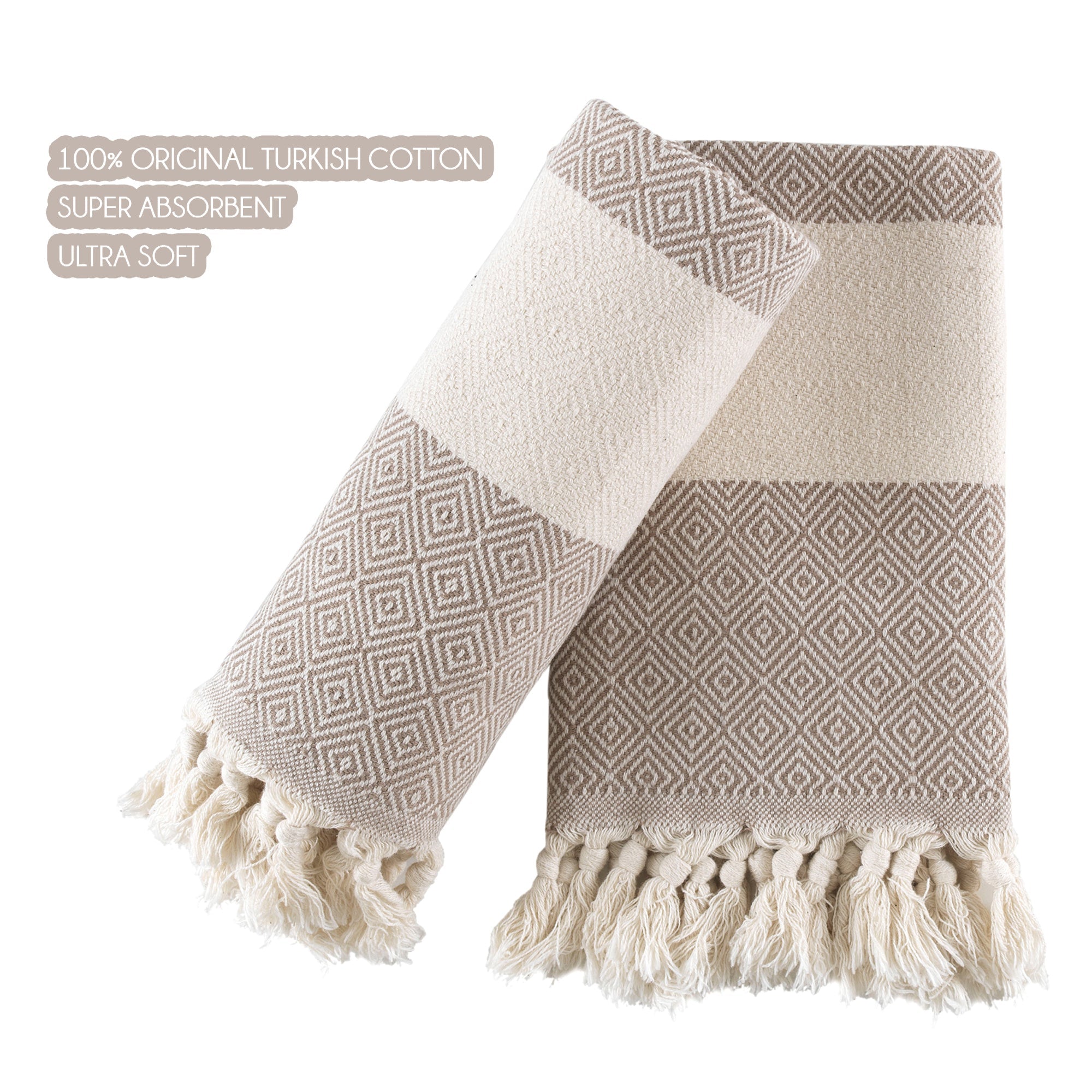Turkish Hand Towels Set of 2 Decorative Towels for Bathroom and Kitchen - Soft, Absorbent and Quick Dry Farmhouse Towels for Hands, Hair and Face - Wear Sierra