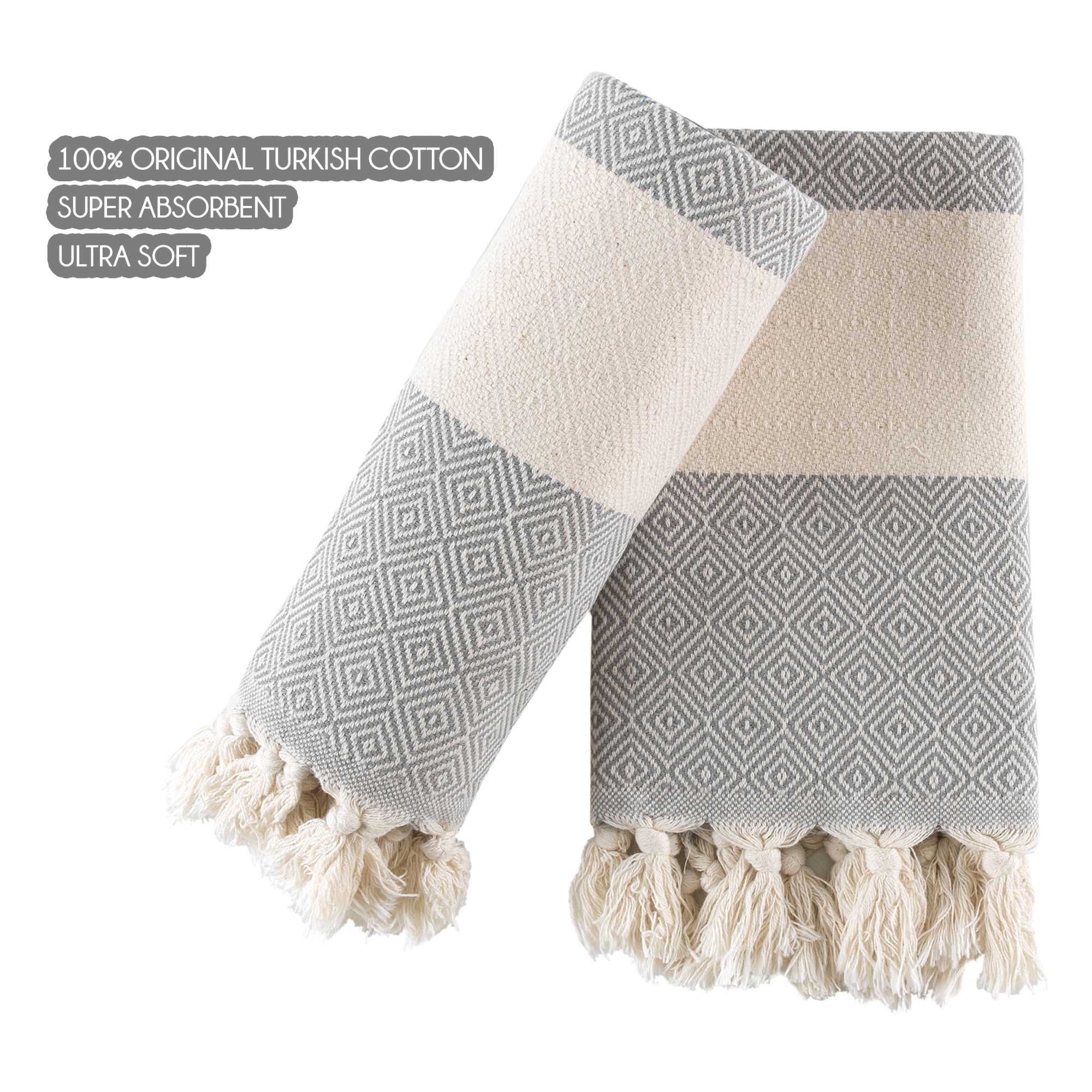 Turkish Hand Towels Set of 2 Decorative Towels for Bathroom and Kitchen - Soft, Absorbent and Quick Dry Farmhouse Towels for Hands, Hair and Face - Wear Sierra