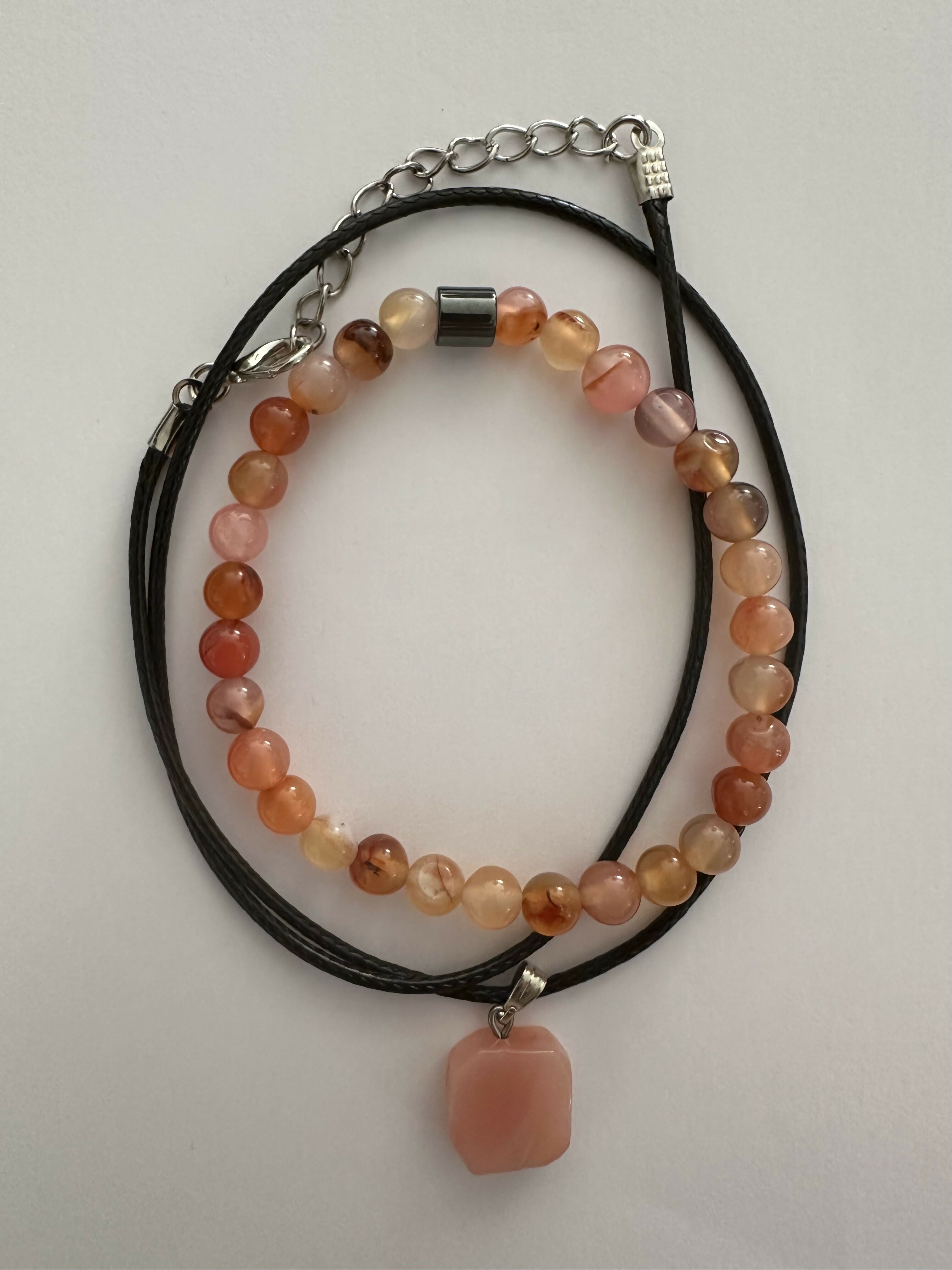 Agate Natural Stone Bracelet with Matching Necklace