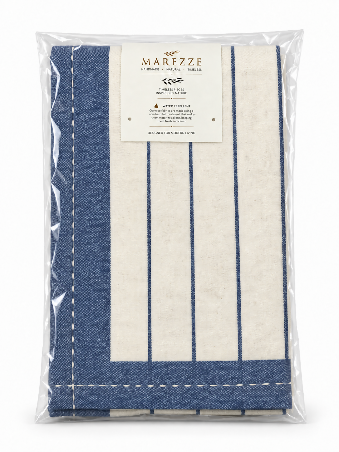 Navy Blue & Ivory Striped Water-Repellent Turkish Cotton Table Runner – Coastal & Timeless Style