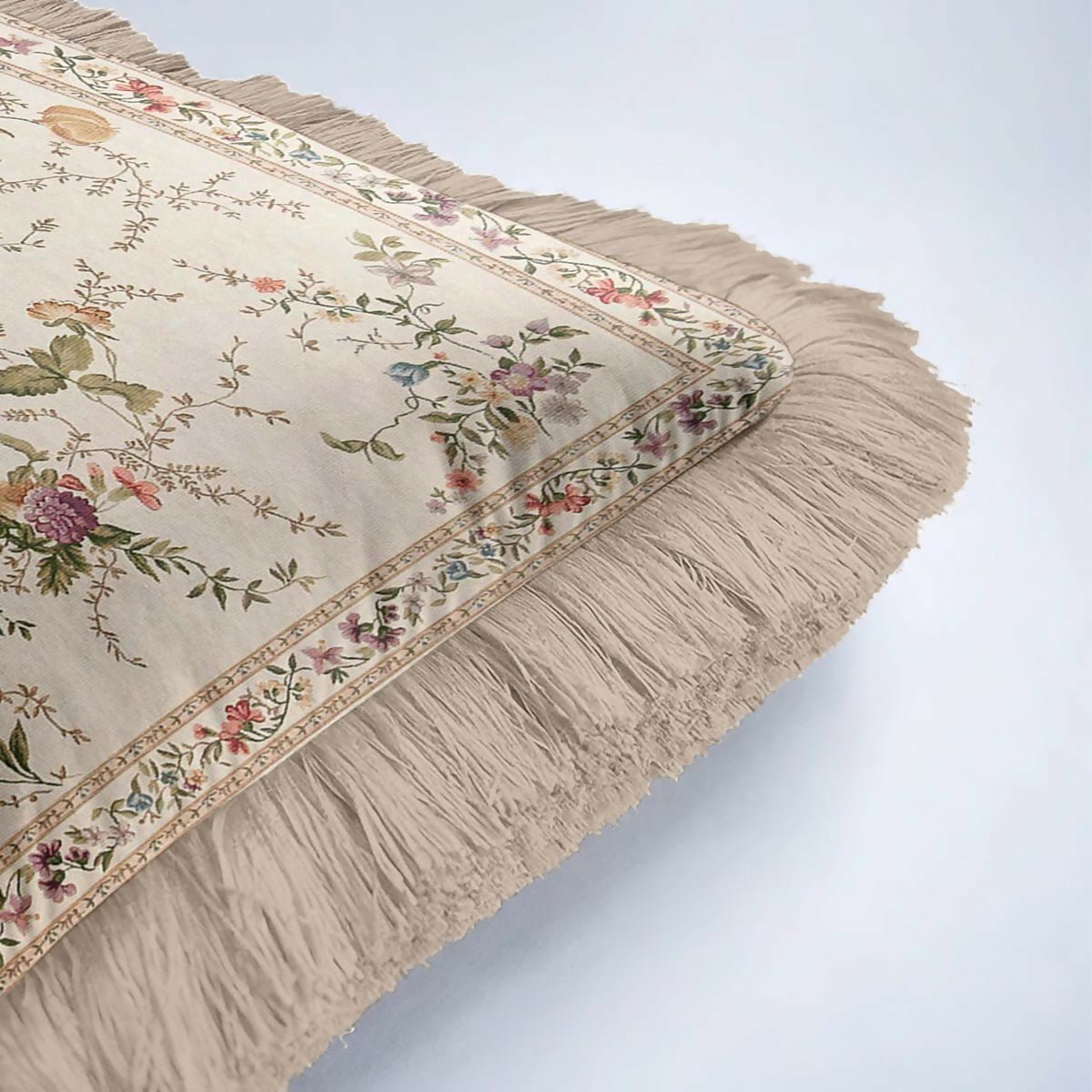 Vintage Floral Fringed Cushion Cover – Set of 2 Cream Classic Country Throw Pillow Cover with Beige Tassels - Wear Sierra