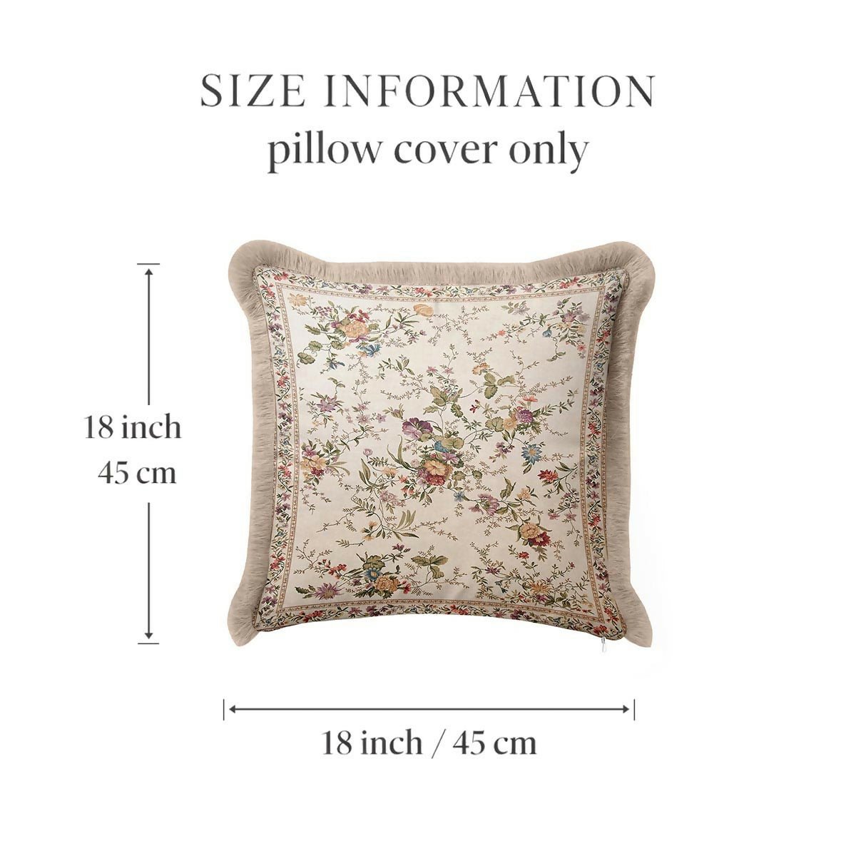 Vintage Floral Fringed Cushion Cover – Set of 2 Cream Classic Country Throw Pillow Cover with Beige Tassels - Wear Sierra