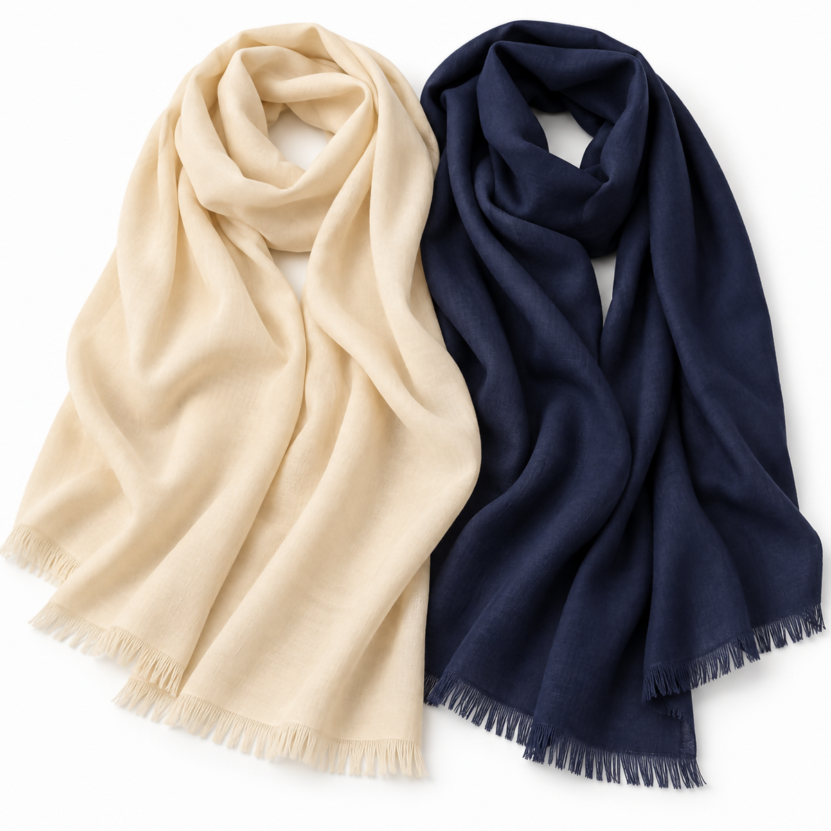 Women’s Lightweight Scarf Set, 2-Pack – Navy Blue & Cream, 71 × 25 in