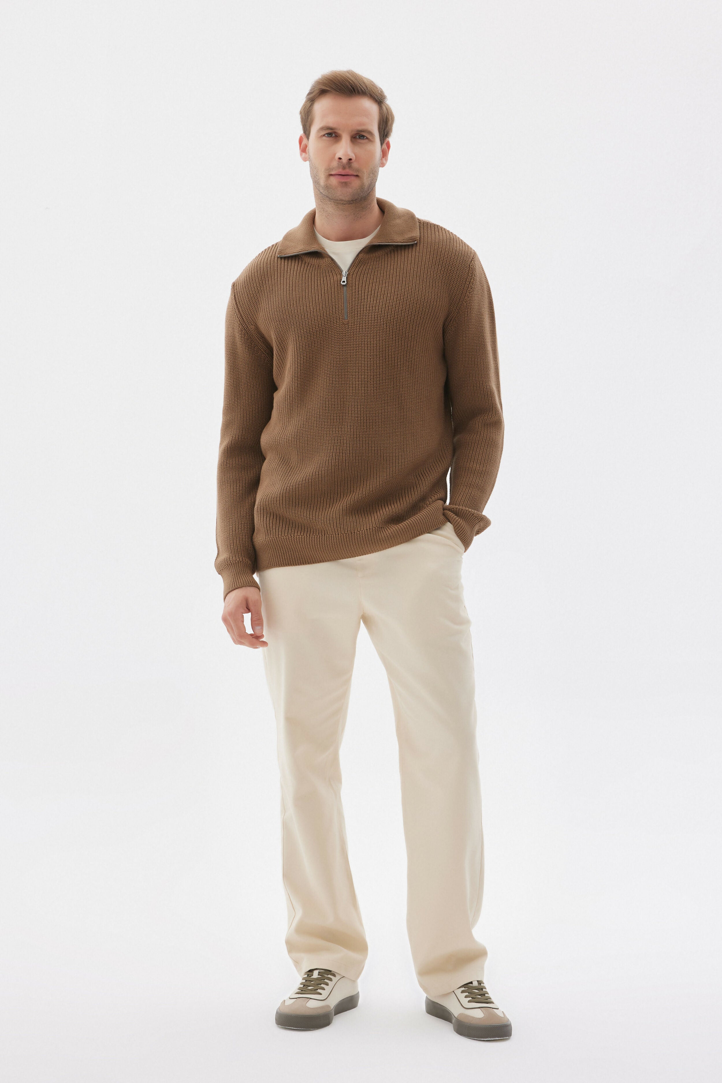 Men’s 100% Cotton Quarter-Zip Knit Sweater
