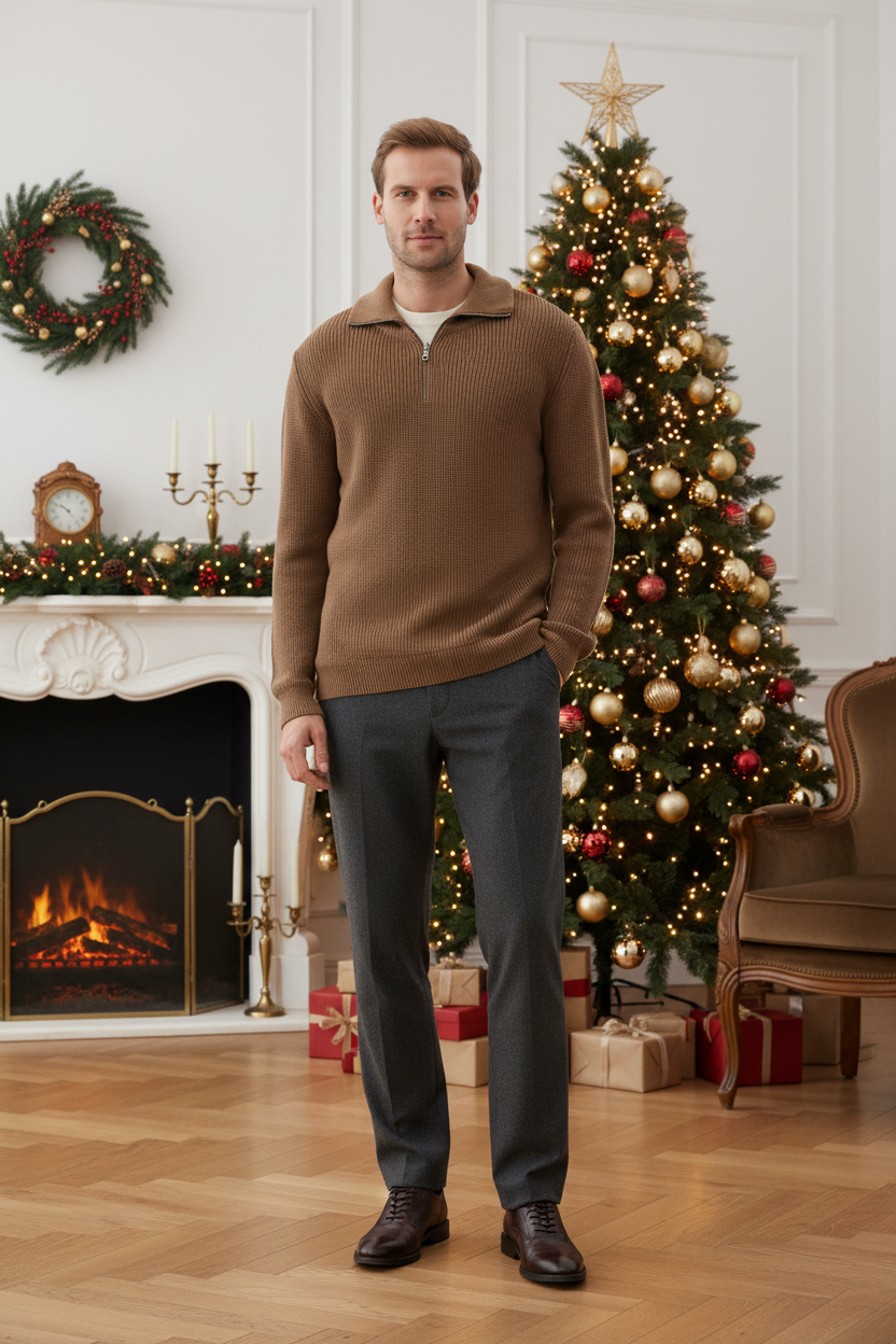 Men’s 100% Cotton Quarter-Zip Knit Sweater