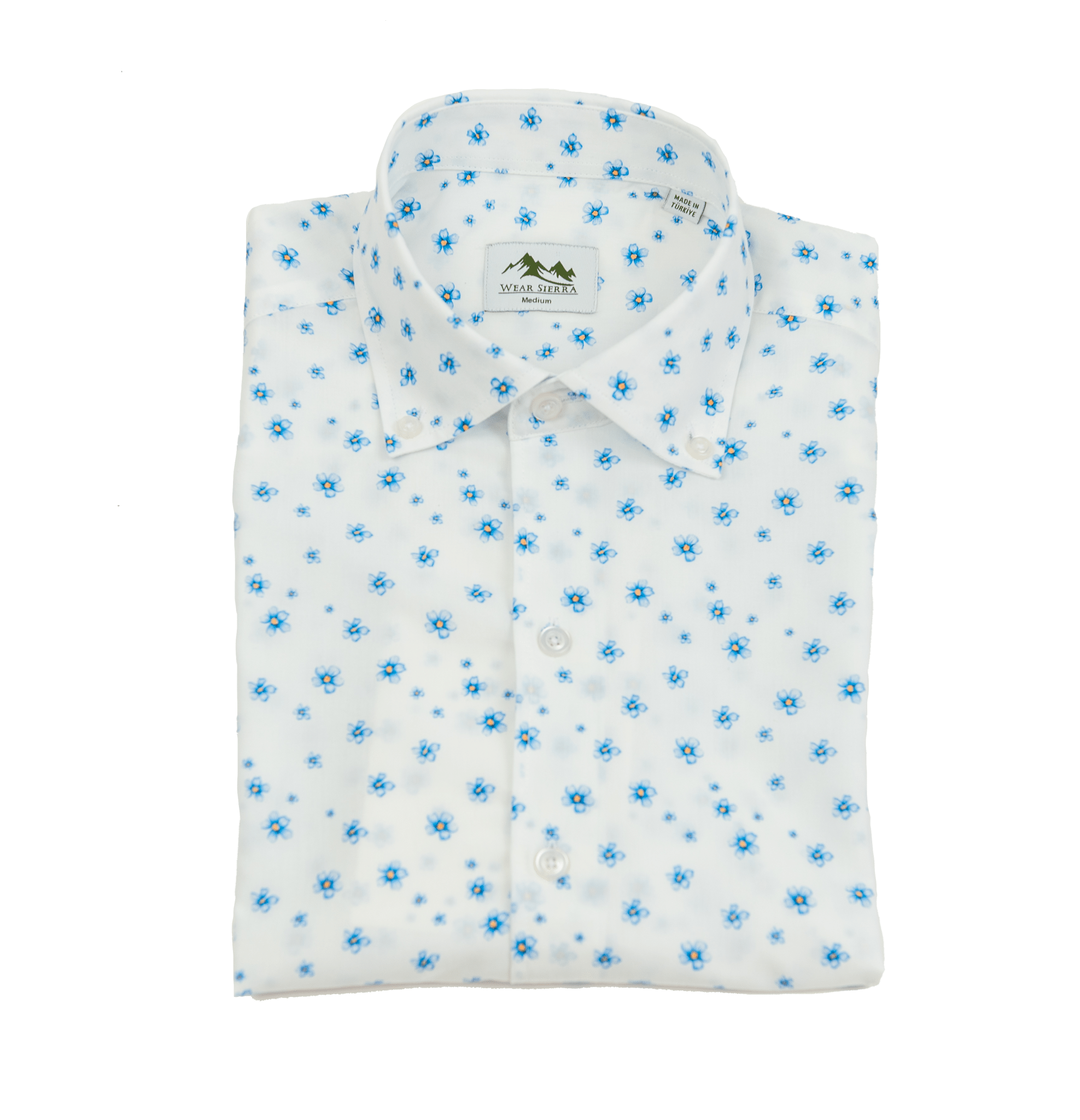 Wear Sierra Top Shelf Men's Cotton Button Down Short Sleeve Shirts White & Blue Flowers - Wear Sierra
