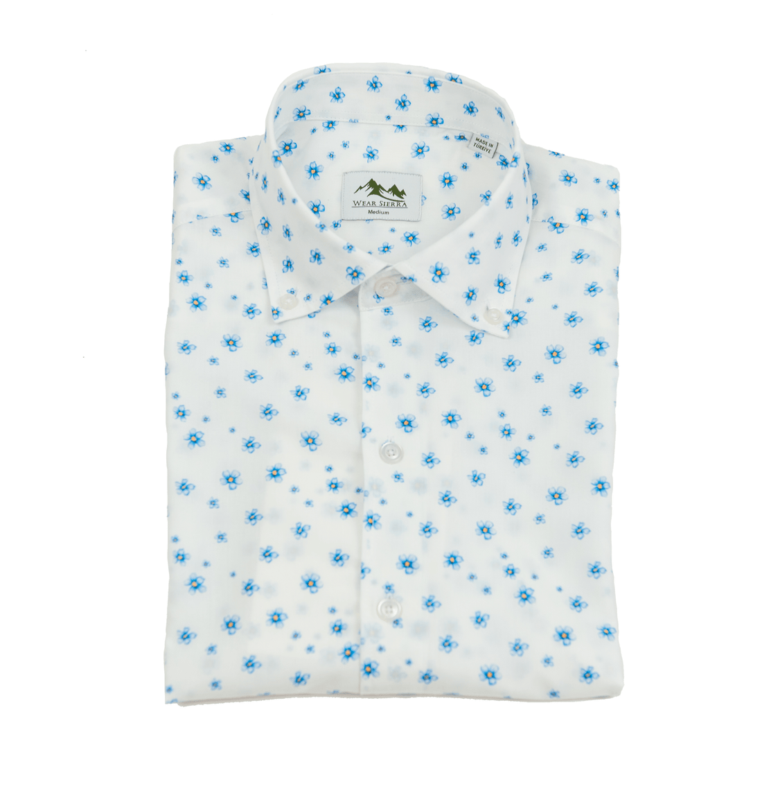 Wear Sierra Top Shelf Men's Cotton Button Down Short Sleeve Shirts White & Blue Flowers - Wear Sierra