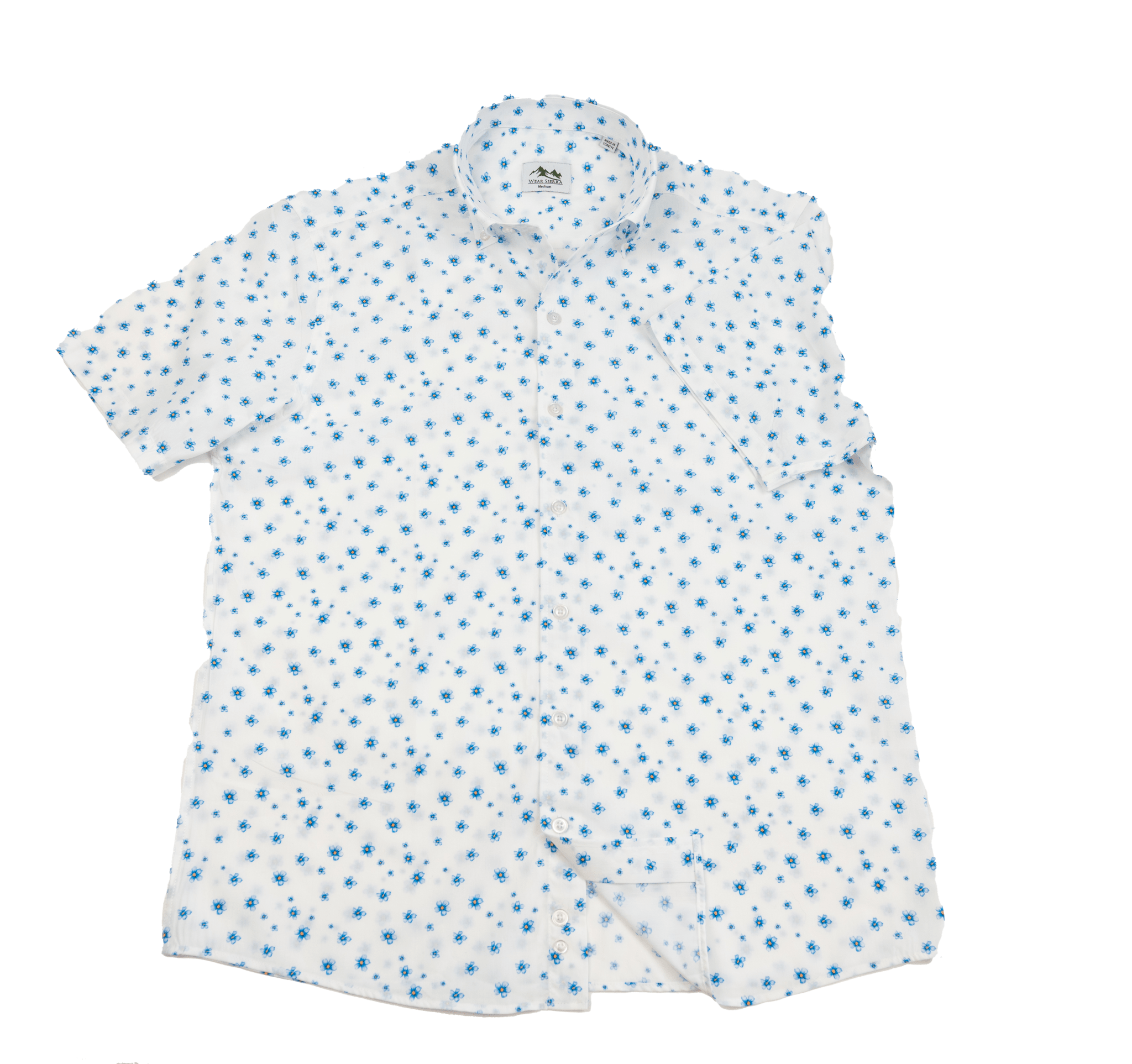 Wear Sierra Top Shelf Men's Cotton Button Down Short Sleeve Shirts White & Blue Flowers - Wear Sierra