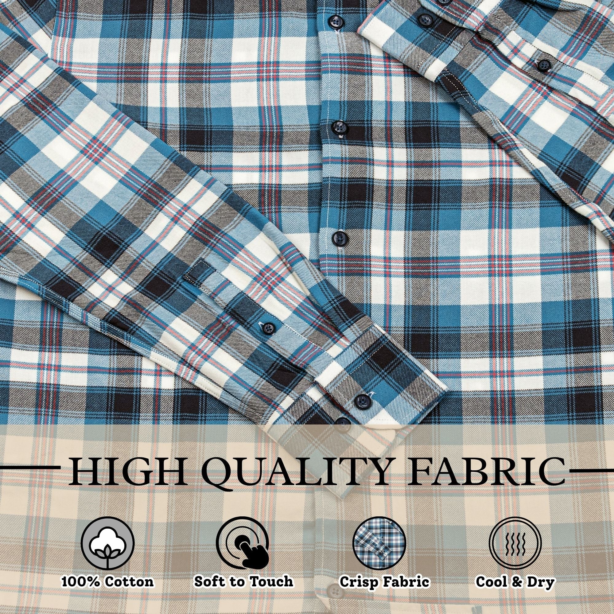 Wear Sierra Top Shelf Men's Cotton Long Sleeve Button Down Shirts in Blue Plaid - Wear Sierra