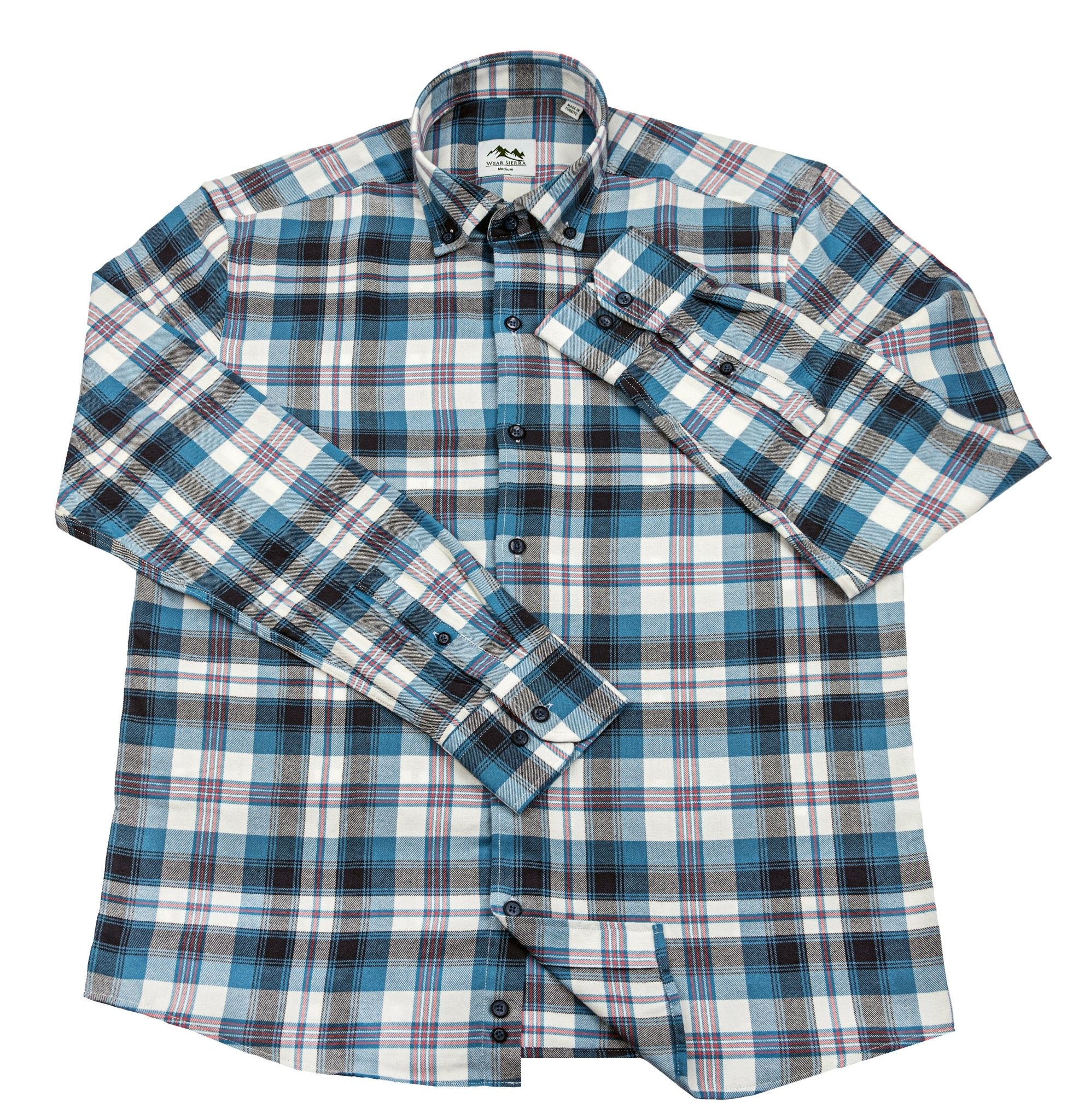 Wear Sierra Top Shelf Men's Cotton Long Sleeve Button Down Shirts in Blue Plaid - Wear Sierra