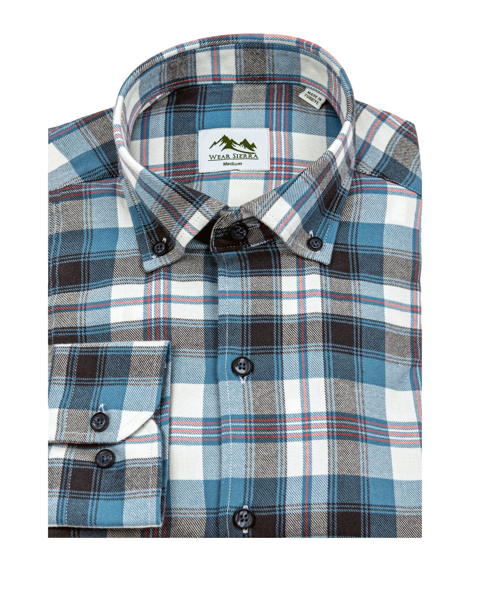 Wear Sierra Top Shelf Men's Cotton Long Sleeve Button Down Shirts in Blue Plaid - Wear Sierra