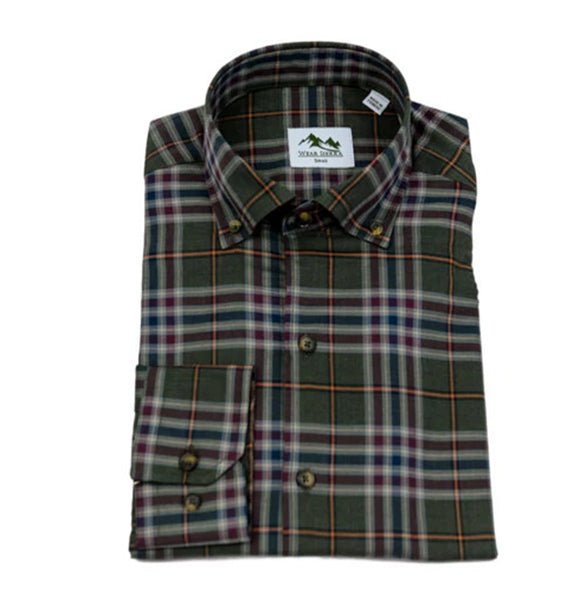 Wear Sierra Top Shelf Men's Cotton Long Sleeve Button Down Shirts in Brown & Green Plaid - Wear Sierra
