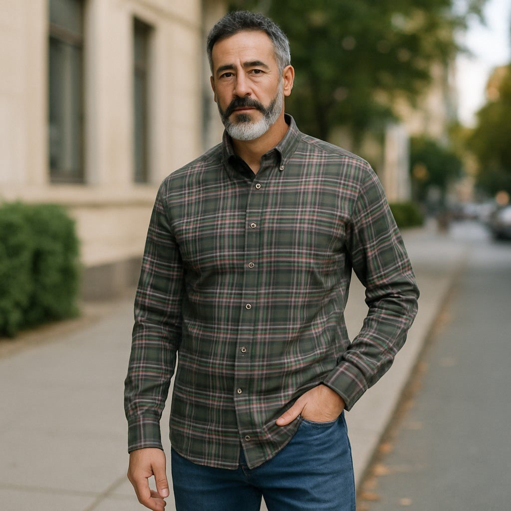 Wear Sierra Top Shelf Men's Cotton Long Sleeve Button Down Shirts in Brown & Green Plaid - Wear Sierra