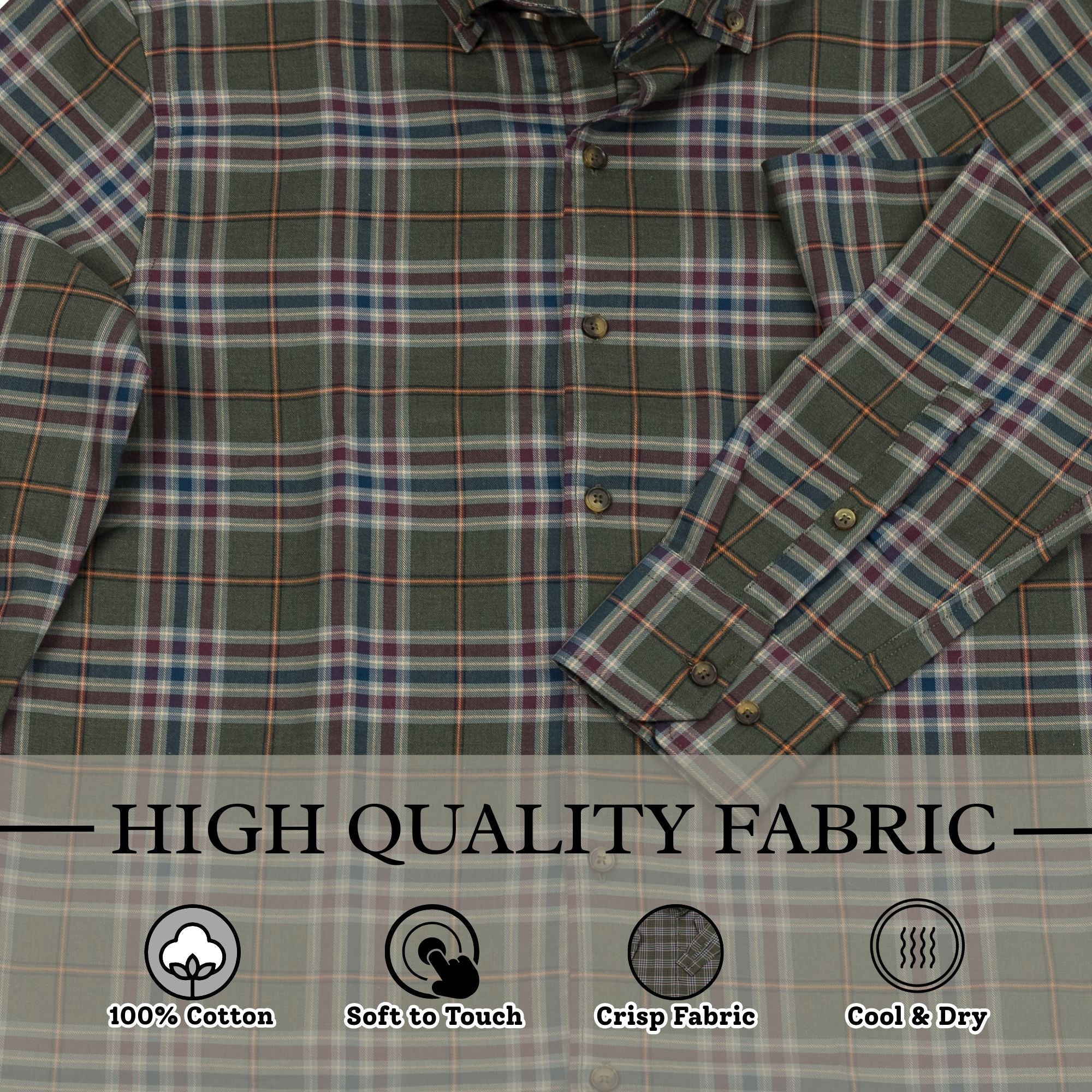 Wear Sierra Top Shelf Men's Cotton Long Sleeve Button Down Shirts in Brown & Green Plaid - Wear Sierra