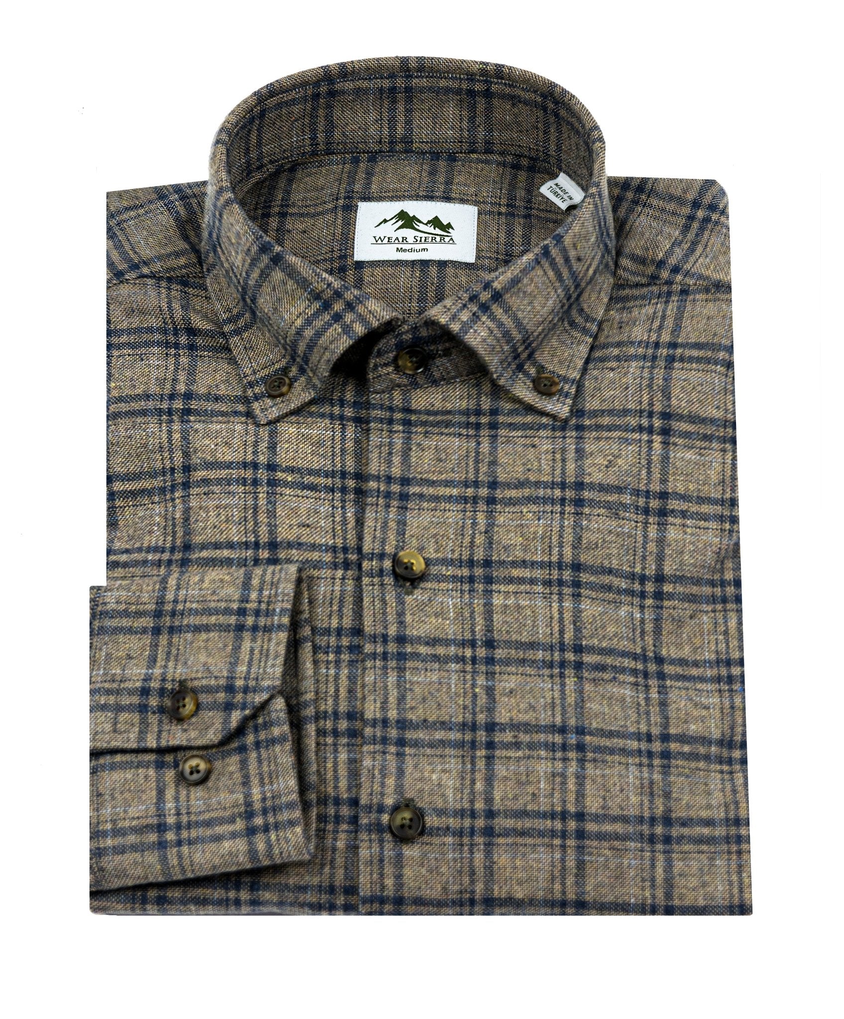 Wear Sierra Top Shelf Men's Cotton Long Sleeve Button Down Shirts in Brown Plaid - Wear Sierra
