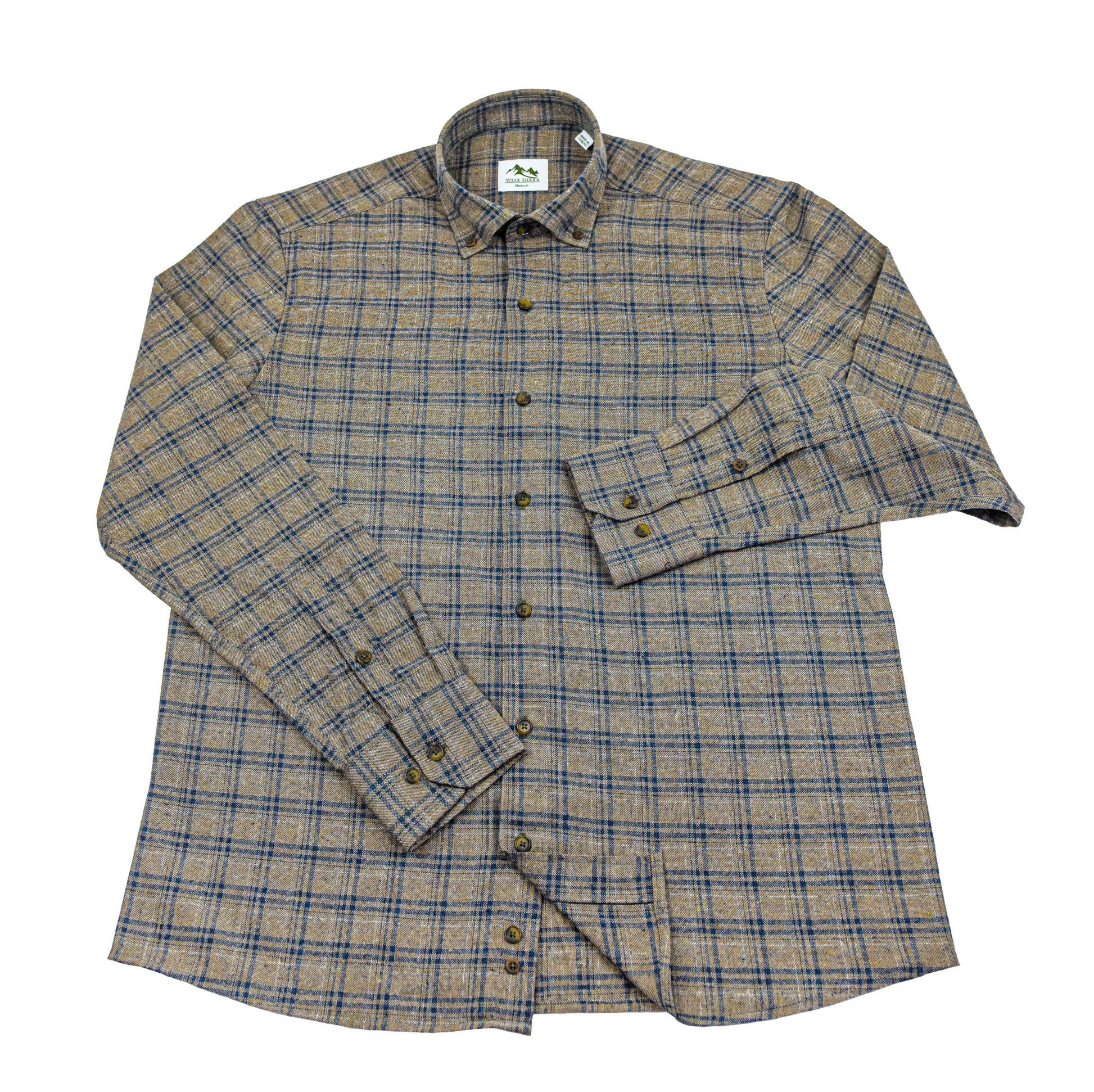 Wear Sierra Top Shelf Men's Cotton Long Sleeve Button Down Shirts in Brown Plaid - Wear Sierra