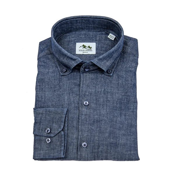 Wear Sierra Top Shelf Men's Cotton Long Sleeve Button Down Shirts in Chambray Navy - Wear Sierra