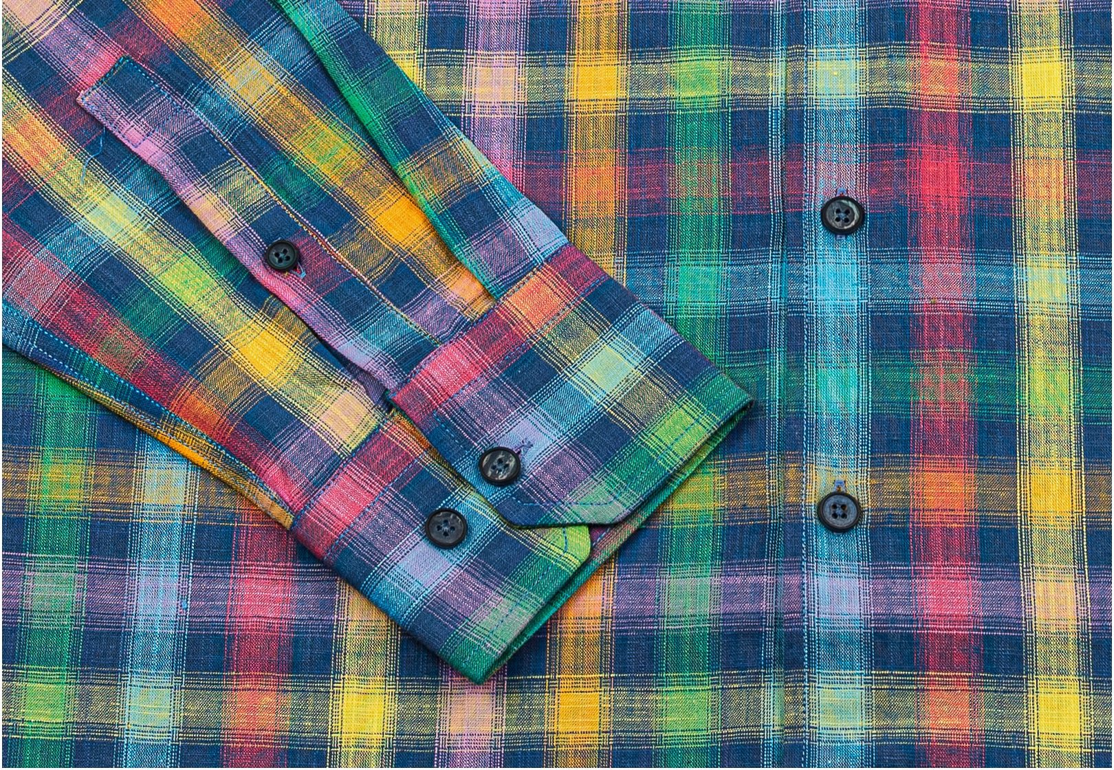 Wear Sierra Top Shelf Men's Cotton Long Sleeve Button Down Shirts in Colorful Navy Madras - Wear Sierra