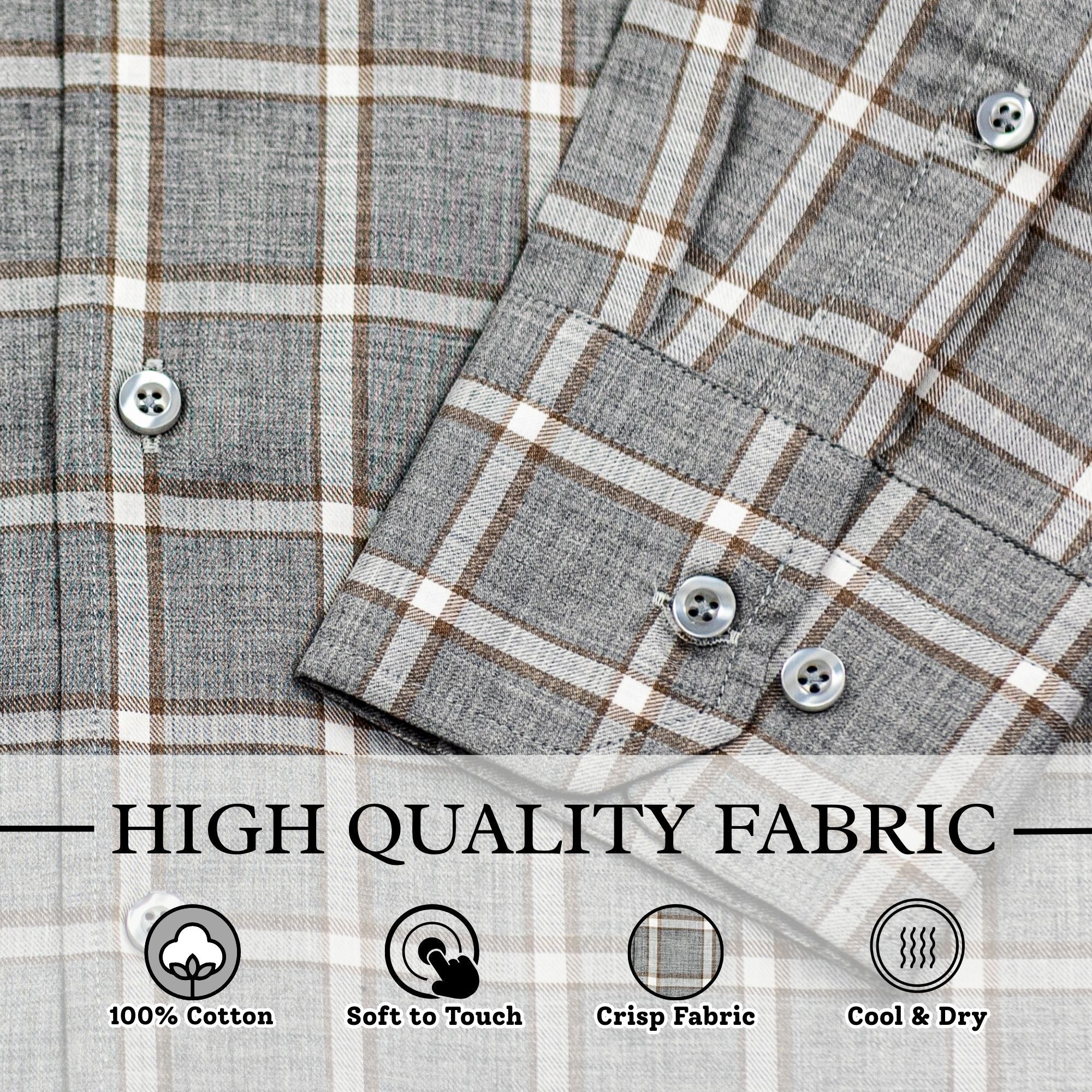 Wear Sierra Top Shelf Men's Cotton Long Sleeve Button Down Shirts in Gray Plaid - Wear Sierra