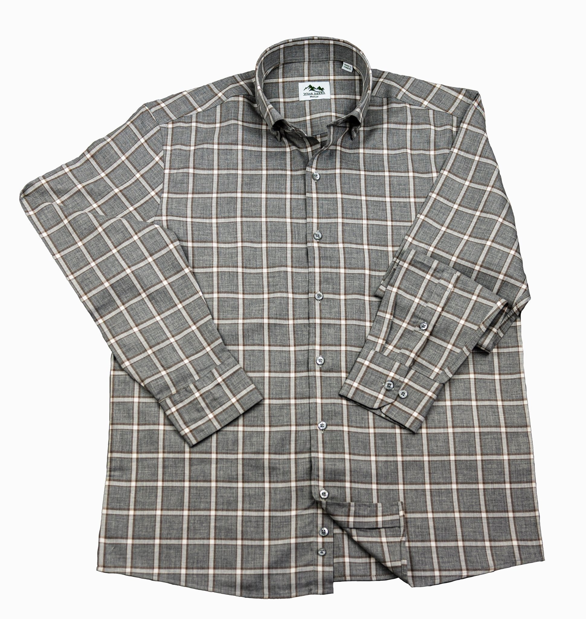 Wear Sierra Top Shelf Men's Cotton Long Sleeve Button Down Shirts in Gray Plaid - Wear Sierra