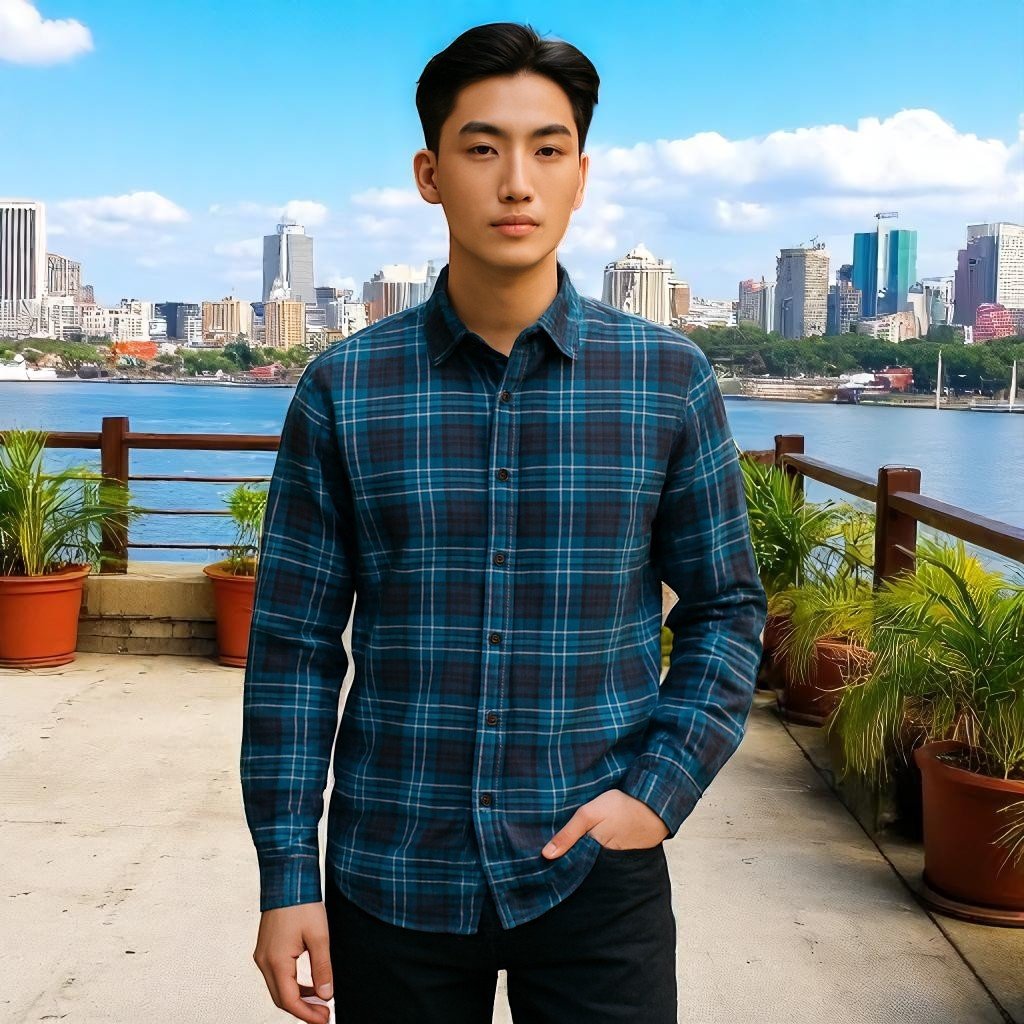 Wear Sierra Top Shelf Men's Cotton Long Sleeve Button Down Shirts in Navy Plaid - Wear Sierra