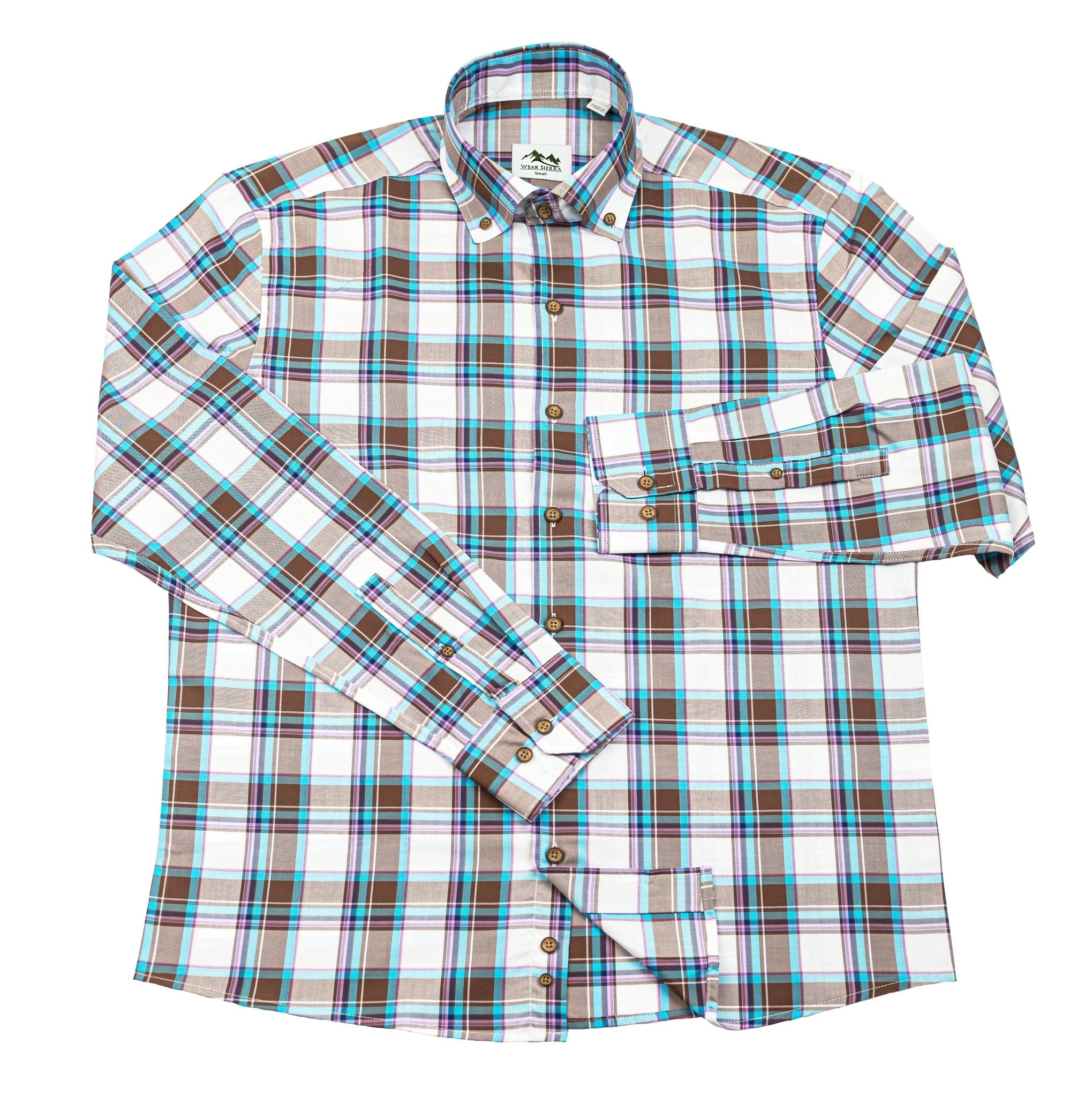 Wear Sierra Top Shelf Men's Cotton Long Sleeve Button Down Shirts in White Plaid - Wear Sierra