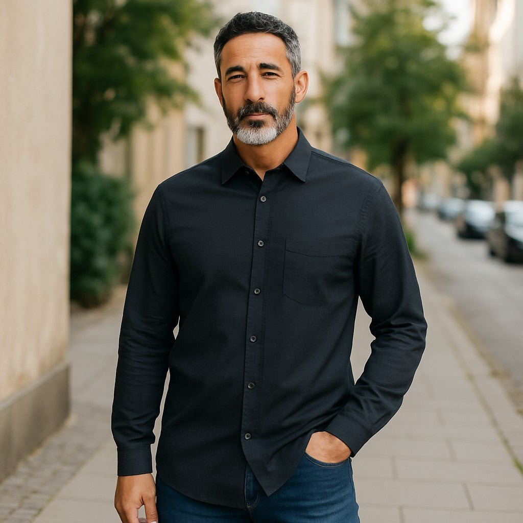 Wear Sierra Top Shelf Men's Cotton Long Sleeve Button Up Shirts in Black - Wear Sierra