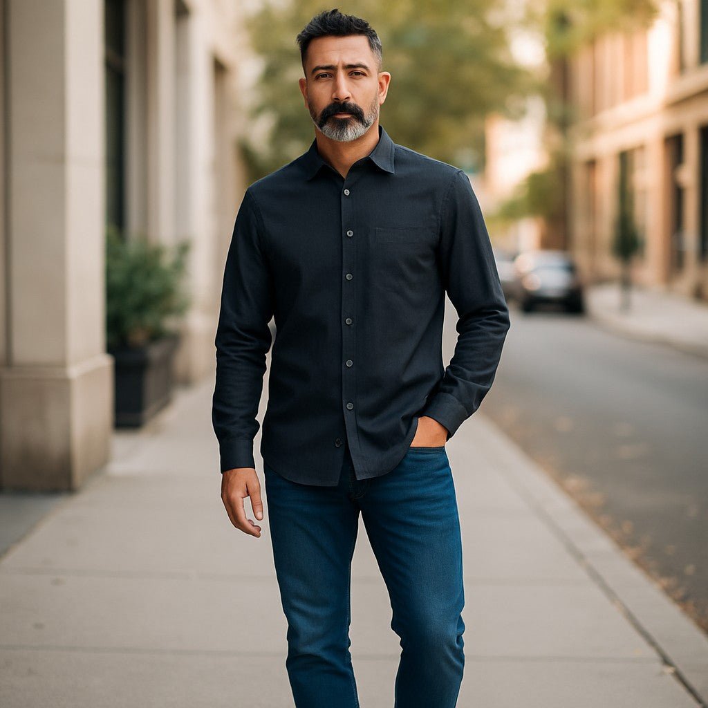 Wear Sierra Top Shelf Men's Cotton Long Sleeve Button Up Shirts in Black - Wear Sierra