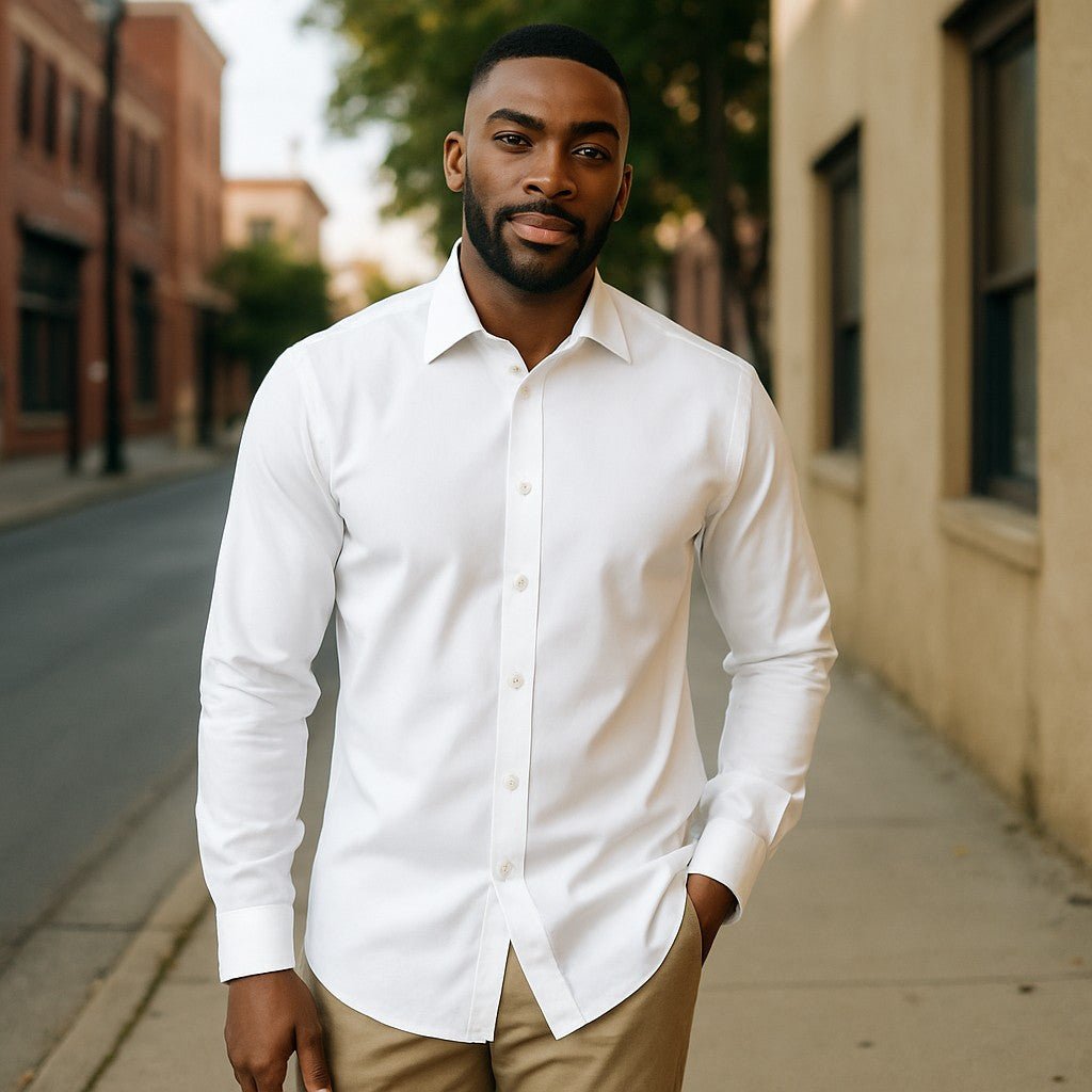 Wear Sierra Top Shelf Men's Cotton Long Sleeve Button Up Shirts in Classic White - Wear Sierra