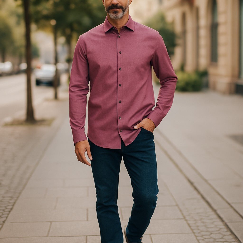 Wear Sierra Top Shelf Men's Cotton Long Sleeve Button Up Shirts in Pink - Wear Sierra