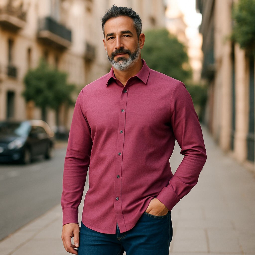 Wear Sierra Top Shelf Men's Cotton Long Sleeve Button Up Shirts in Pink - Wear Sierra