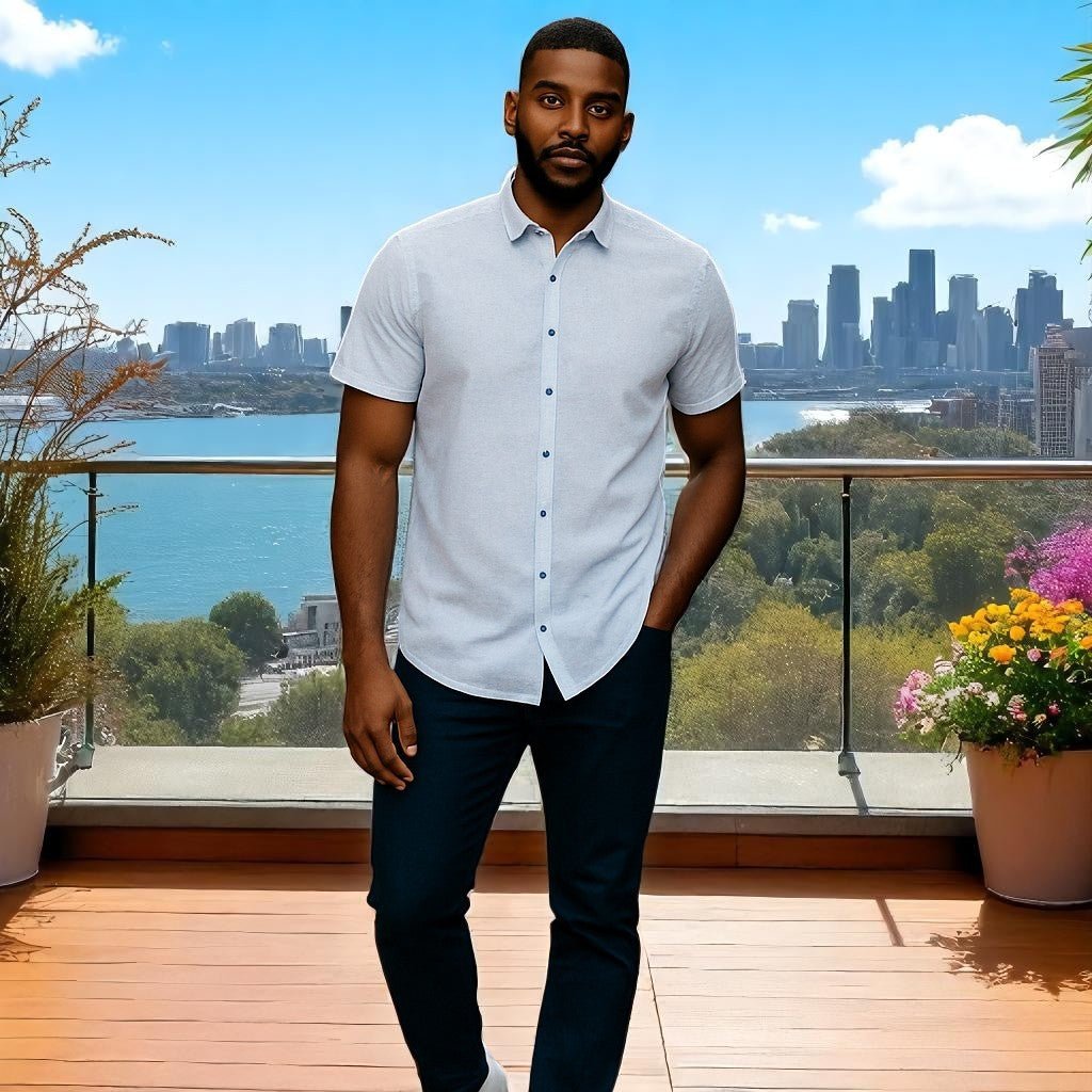 Wear Sierra Top Shelf Men's Cotton Short Sleeve Button Down Shirt White Dots - Wear Sierra
