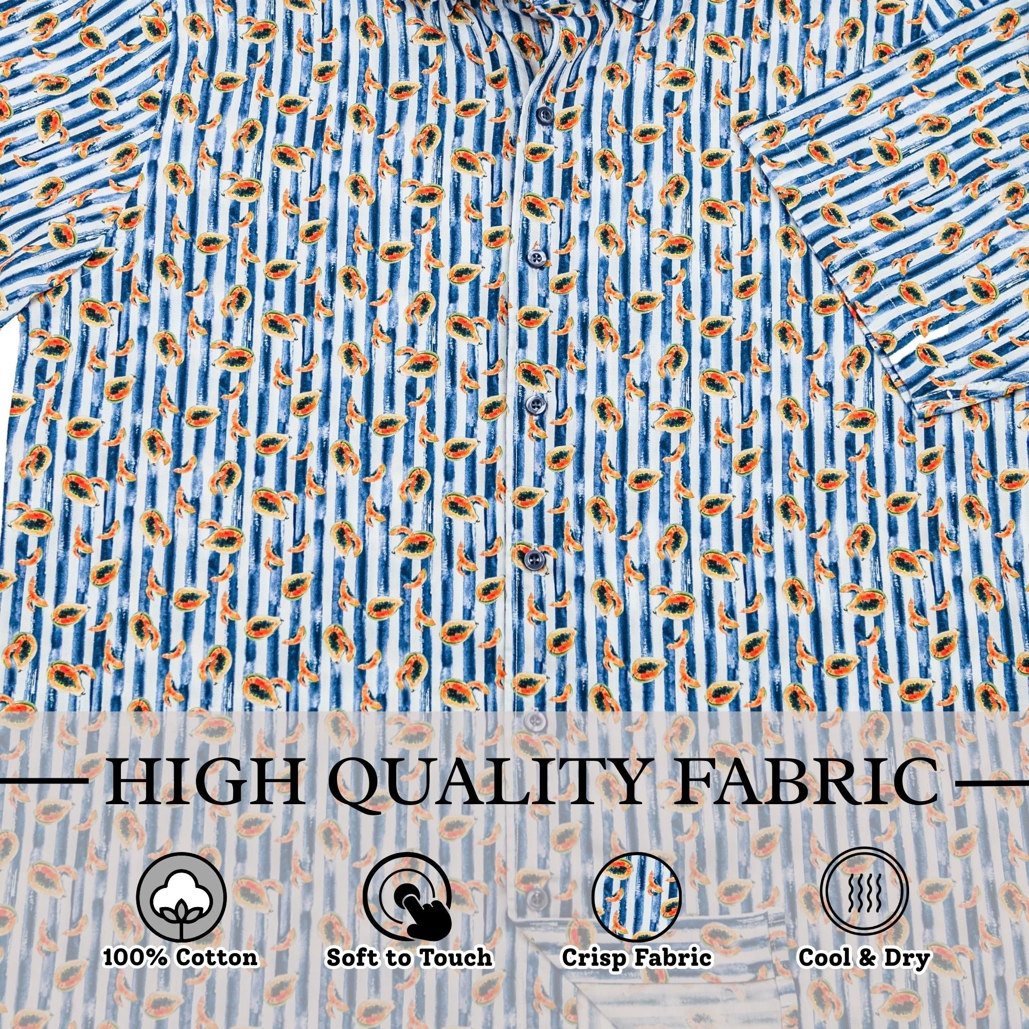 Wear Sierra Top Shelf Men's Cotton Short Sleeve Button Down Shirts in Navy Stripes & Papayas - Wear Sierra