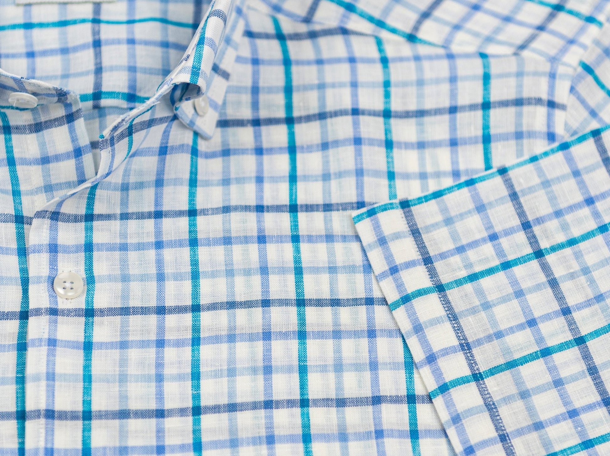 Wear Sierra Top Shelf Men's Cotton Short Sleeve Button Down Shirts in White Blue Plaid - Wear Sierra