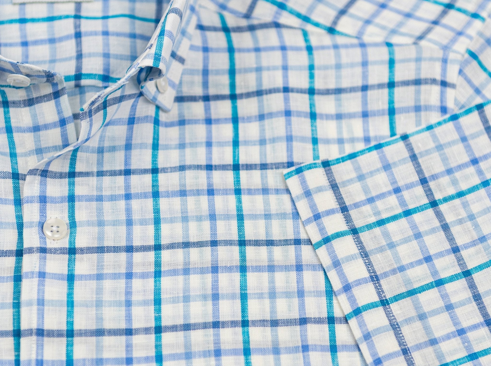 Wear Sierra Top Shelf Men's Cotton Short Sleeve Button Down Shirts in White Blue Plaid - Wear Sierra